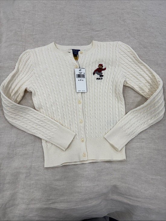 Polo Ralph Lauren Sweaters - Polo by Ralph Lauren Cream Cable Knit Cardigan with Bear Patch